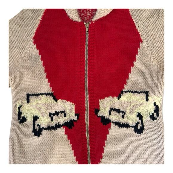 Vintage 40’s/50’s Hot Rod Motif Cowichan Shawl Collar Zip Front Sweater S/M - Picture 3 of 8